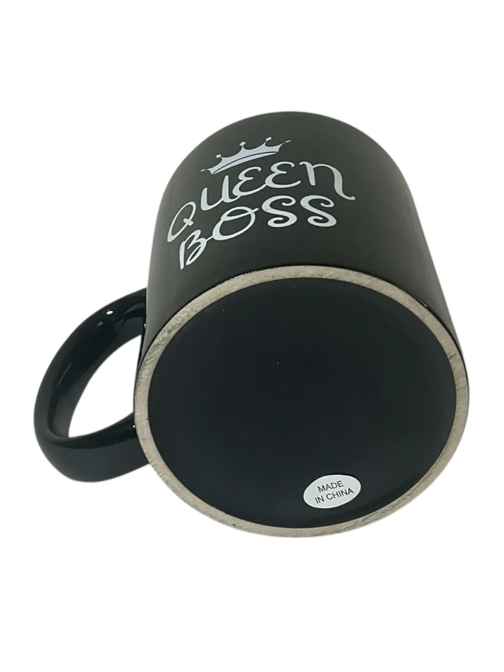 Queen Boss Black Ceramic Coffee Mug White Crown Script 11 oz Novelty Gift Cup